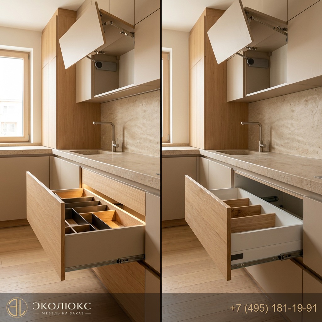 Фурнитура премиум vs «средний сегмент»: на чем можно экономить, а на чем нельзя (доводчики, подъемники, ящики)
